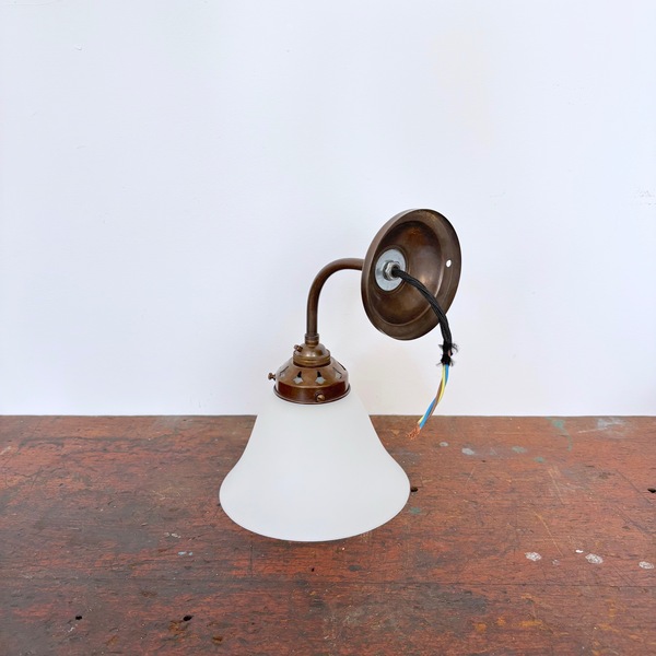 Set Of Three White Satin Opal Bell Shade Wall Lights photo for sale
