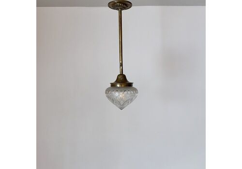 Small Brass Pendant With Cut Glass Acorn Shade
