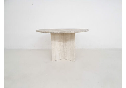 Vintage Travertine Round Dining Table, The Netherlands 1970