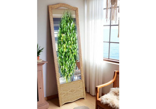 Vintage  Full Length Cheval Mirror – Boho Wicker Rattan Frame +  Stand 1970