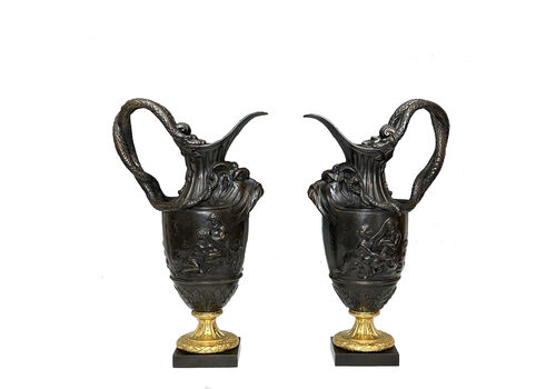 Antique Pair Of Bronze Ewers After Clodion