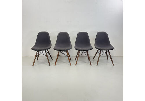 Eames Vitra Dsw Upholstered Side Chairs With Original Grey Covers
