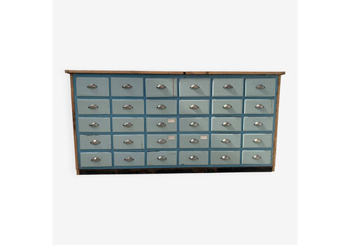 30 Drawer Storage Unit In Patinated Fir, 20th Century