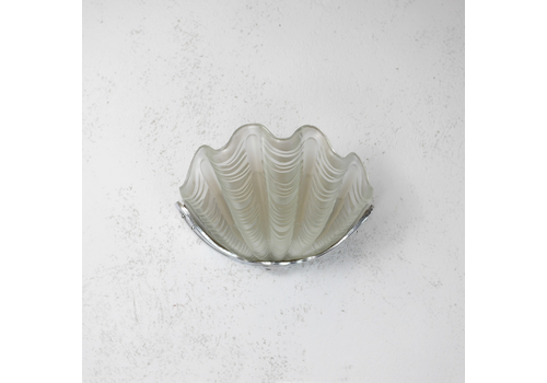 Vintage Clam Shell Art Deco Wall Light Chrome Sconce Frosted Glass #102954