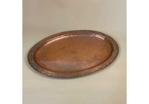 Antique Metal Copper Oval Patterned Tray 51x34cm Plate Handmade Art Nouveau Intricate Vintage Decorative Pattern Edge Marked Hw Traditional