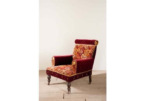 Large Proportioned 19th Century Carpet Covered Armchair