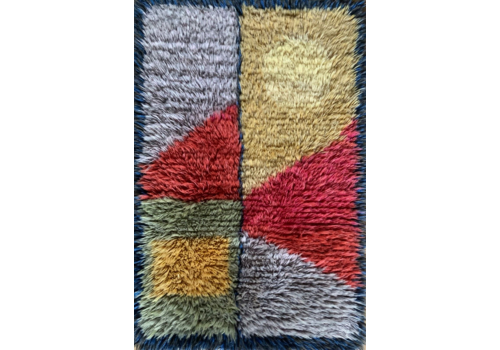 Vintage Small Swedish Wool Rya Rug Woven Handmade Vintage 1970s