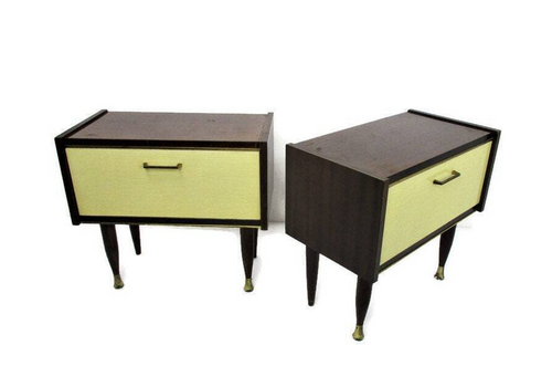 Pair Couple Double Vintage Nightstands End Tables Mid Century Modern Wood Retro