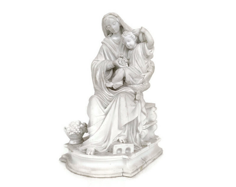 French Antique 1900 Bisque Statue Virgin Mary Our Lady Madonna Sedes ...