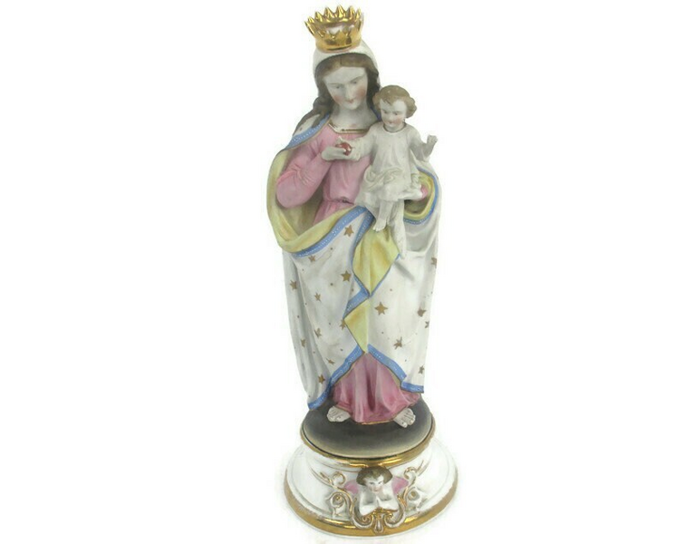 Antique Porcelain Bisque Statue Virgin Mary Our Lady Madonna Infant ...