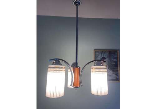 Vintage Art Deco Chrome And Glass 1930s Retro Pendant Ceiling Light