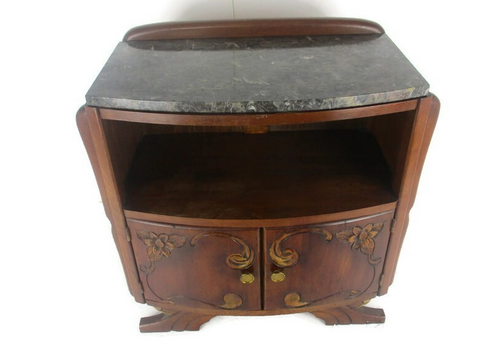 Art Deco Double Cabinet Nightstand Night Stand Marble Top Ornate Wood Lovely