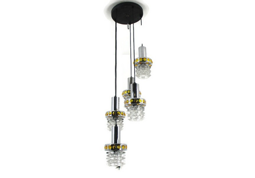 Raak Modern Mid Century Chandelier  Modernist Cascade 5 Lights Shades Glass