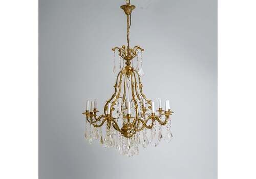 Large French Antique Gilt Birdcage And Crystal Chandelier | 12 Arm