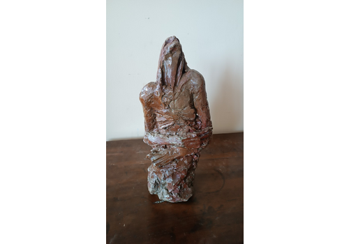 Abstract Sculpture Female Figure In Raw Painted Clay 60s/70s