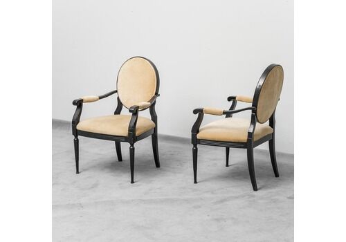 Pair Of Louis XVI Style Wooden And Velvet Armchairs