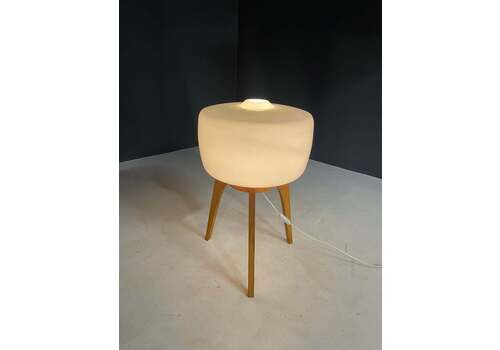 Large Floor Lamp By Uluv, Wood & Frosted Glass, Czechoslovakia, 1960s