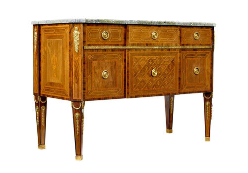 Early 20th Century Inlaid Walnut Commode With Marble Top