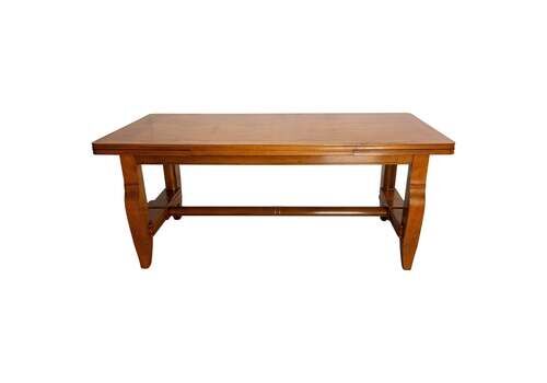 French Dining Extending Table Cherrywood & Brass Diamond Pattern Top, Circa 1960