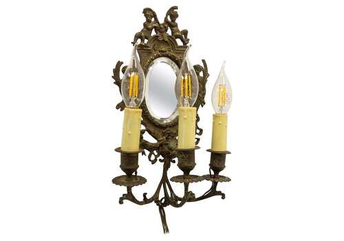 Bronze & Beveled Mirror Sconce Three Lights Louis XVI Style Late 19th Century