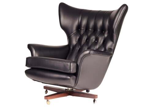 Mid Century Modern Lounge Chair & Ottoman In Italian Leather By G Plan Model 62