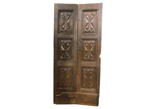 Walnut Door, Two Leaves With Diamond Point Carved Panels, From Milan Italy