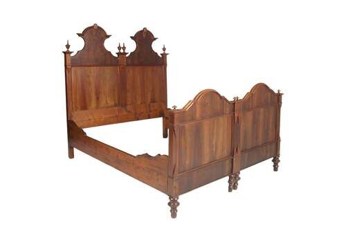 Italy 19th Century Majestic Double Bed In Walnut Restored And Polished To Wax