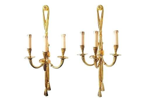 Large Pair Of Wall Sconces Wall Lamp French Louis XVI Style 20th Century
