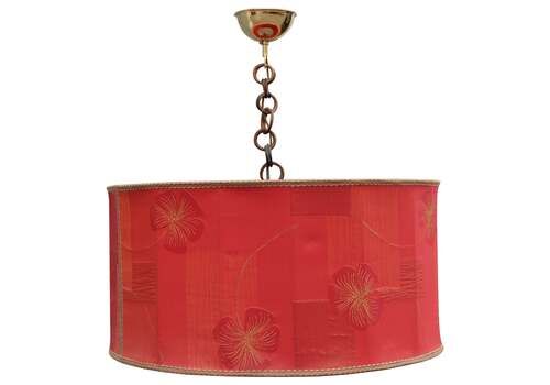 Red Fabric Dome Chandelier With Flowers Mid Century Italian Design Brass