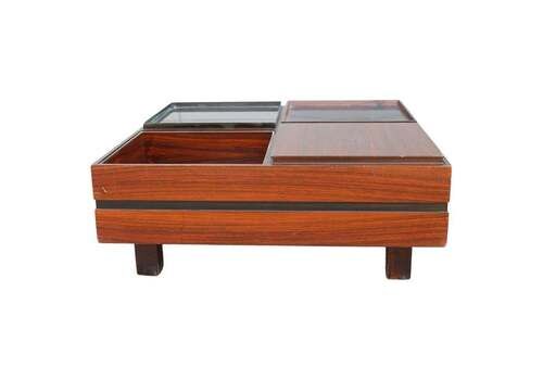Low Square Wooden Coffee Table With Trays Luigi Sormani 1960 Italy Brass