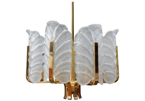 Carl Fagerlund Glass Leave Brass Chandelier By Orrefors