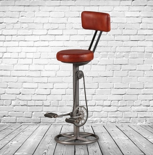 Vintage Industrial Style Leather & Iron Pedal Bar Stool ... Industrial brown leather backed stool hand made in our uk workshop, willowtree furniture are now offering this quality leather backed bar stool finished in real leather.
