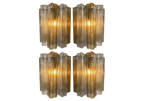 Set Of Four Ice And Amber Color Tronchi Sconces Murano