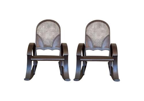 Pair Of Bentwood Rocking Chairs With Cane Seat And Back