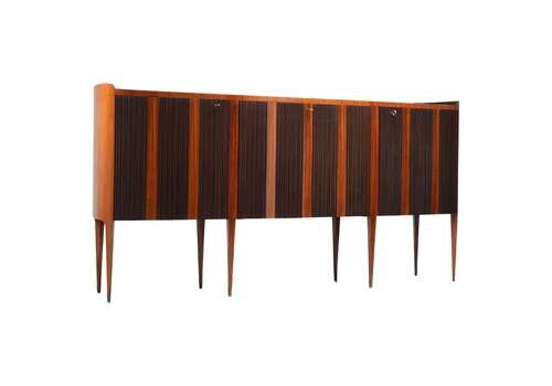 Paolo Buffa Eight Legs Grande Credenza In Wood, Brass And Glass, Italy, 1950