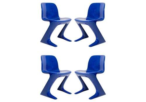 Four Mid Century Ultramarine Blue Kangaroo Chairs, Ernst Moeckl, Germany, 1968