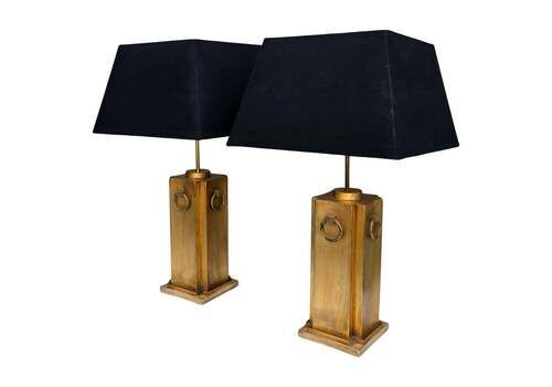 Pair Of Sculptural Wooden Table Lamps