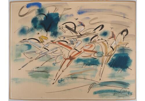 Gen Paullongchamps : The Horse Race   Original Watercolor, Handsigned