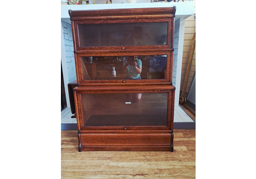 Antique Globe Wernicke Oak Three Stack Modular Bookcase Barrister C1899