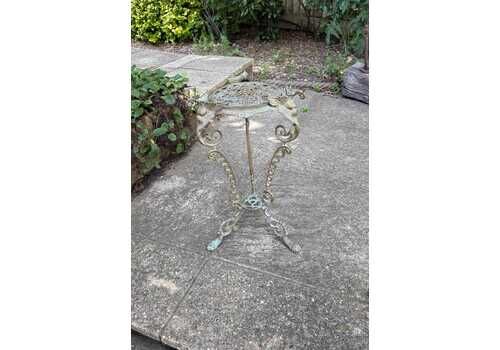 Antique Victorian Brass Plant Stand Jardinière Table, Rococo Revival Ornate Pierced Top Tripod Base, Green Man Face, Conservatory Furniture