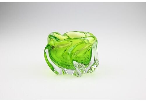 Vintage Josef Hospodka Chribska Green Glass Bowl/ Ashtray, Czech Glass, Handmade Glass, Art Glass, Vintage Glass Bowl, Glass Bowl