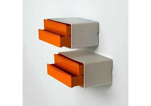 70s Wall Unit Set With Striking Orange Drawers   Space Age Modular Plastic Storage Solution For Home And Office