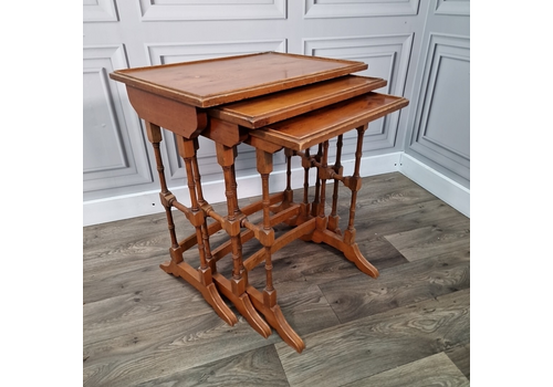 Antique Wooden Trio Nest Of Side Tables Veneer Top Liberty Georgian Style