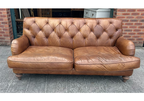 Chesterfield Tetrad Style Distressed Aniline Tan Leather Large 2/3 Seater Sofa