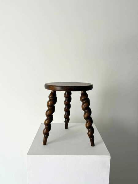 Modernist Wooden Stool Side Table With Screw Twist Tripod Legs C.1940 ...