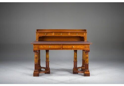 Wilhelmine Secretary In Walnut & Exotic Veneer With Leather Top
