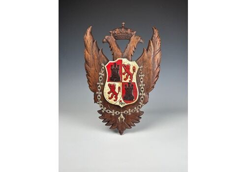 King Charles Spanish Toledo Coat Of Arms – Hand Carved Double Headed Eagle Heraldic Shield