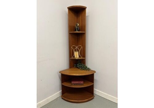 Mid Century Corner Display Unit – Vintage Teak Corner Cabinet With Shelves & Storage
