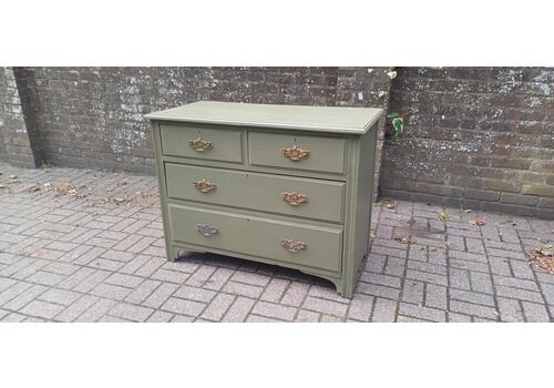 Vintage Olive Green Chest Of Drawers Hand Painted Antique Style Storage With Brass Handles Bedroom Furniture Shabby Chic Free Hand Delivery