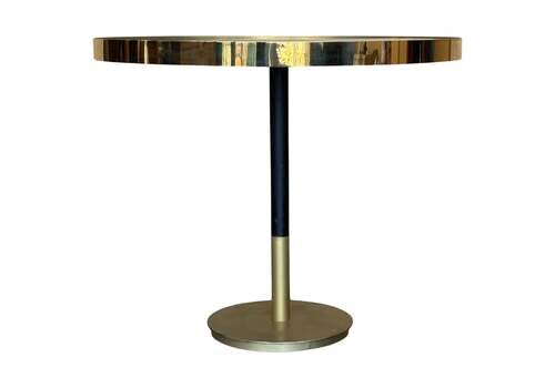 1970s Hollywood Regency Round Cantilever Brass Dinning Table With Black Glass